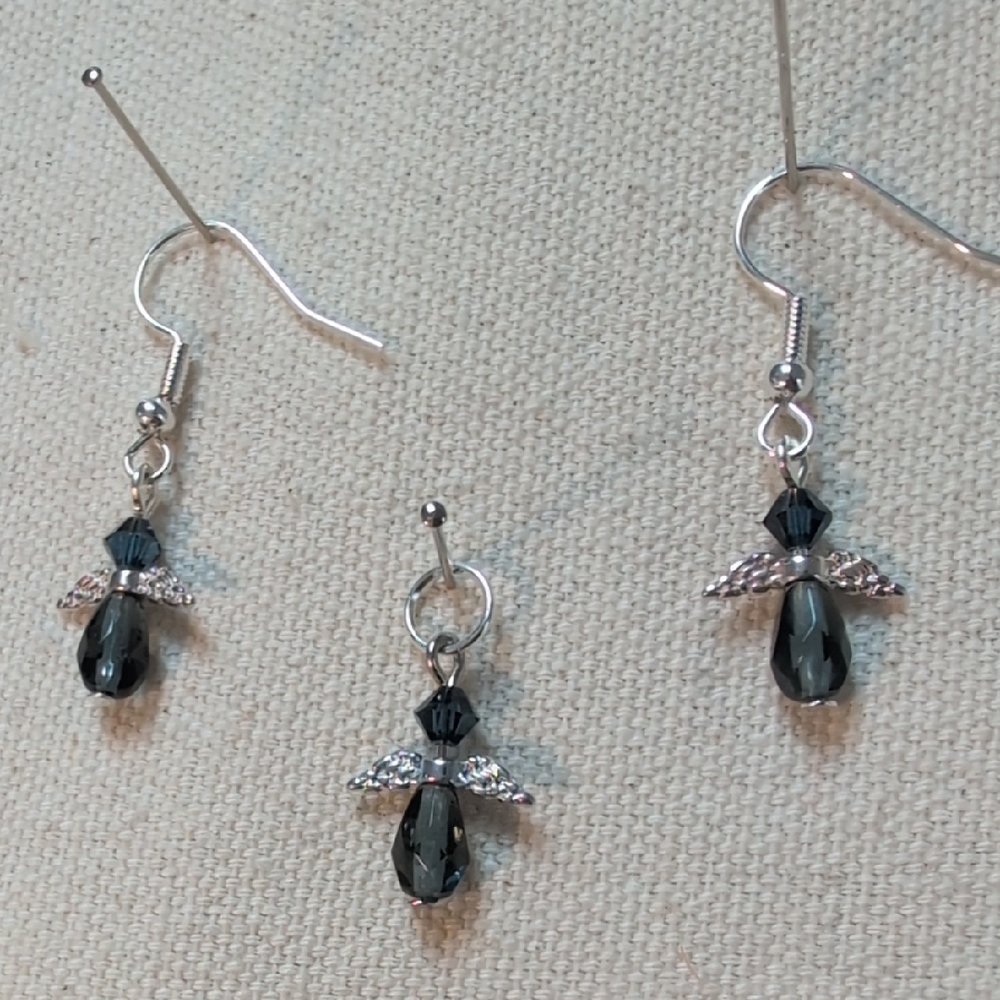 Handmade Silver-Tone Angle Earrings & Pendant Set -Hypoallergenic